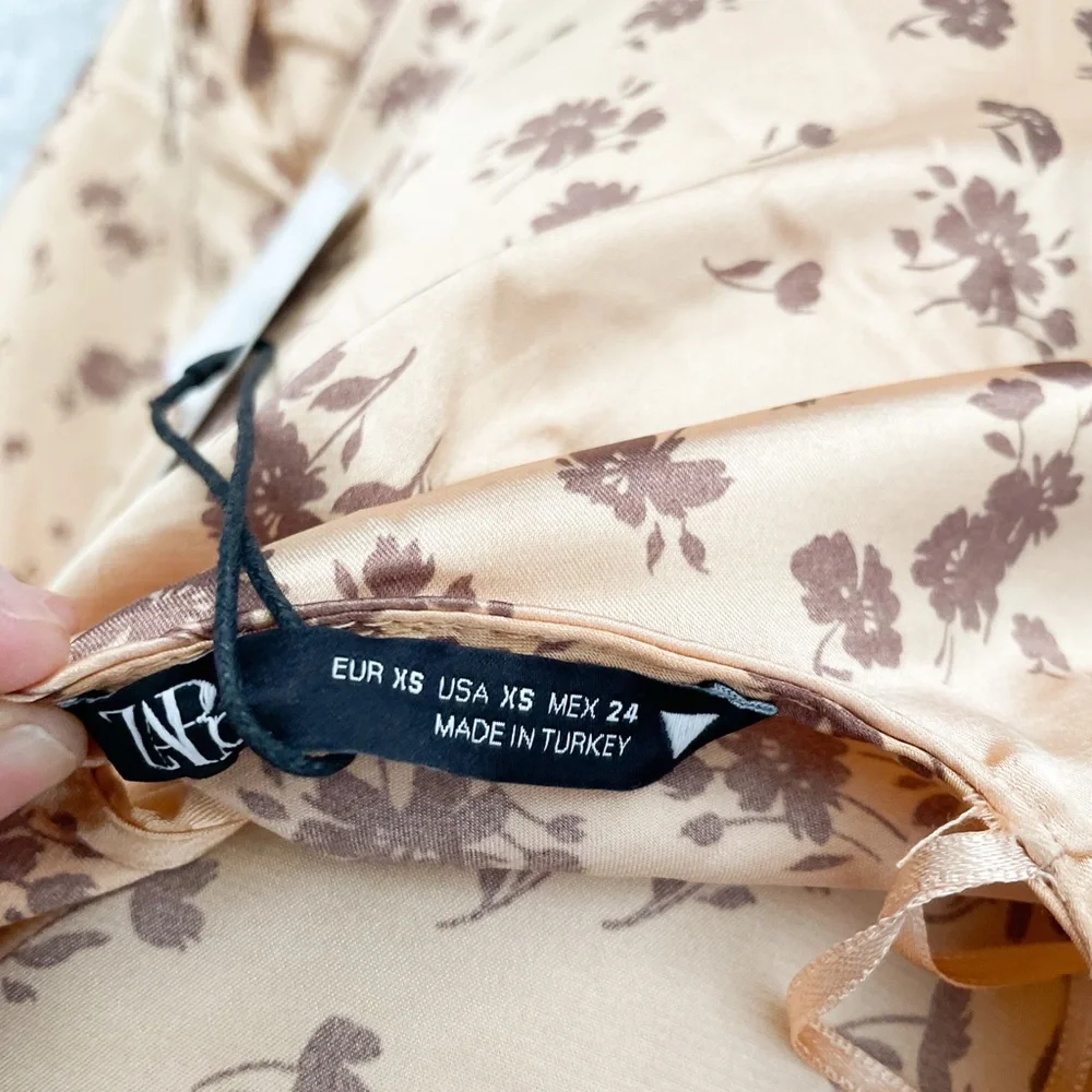 NWT- ZARA Cropped Floral Silky Cropped Long Sleeved Top